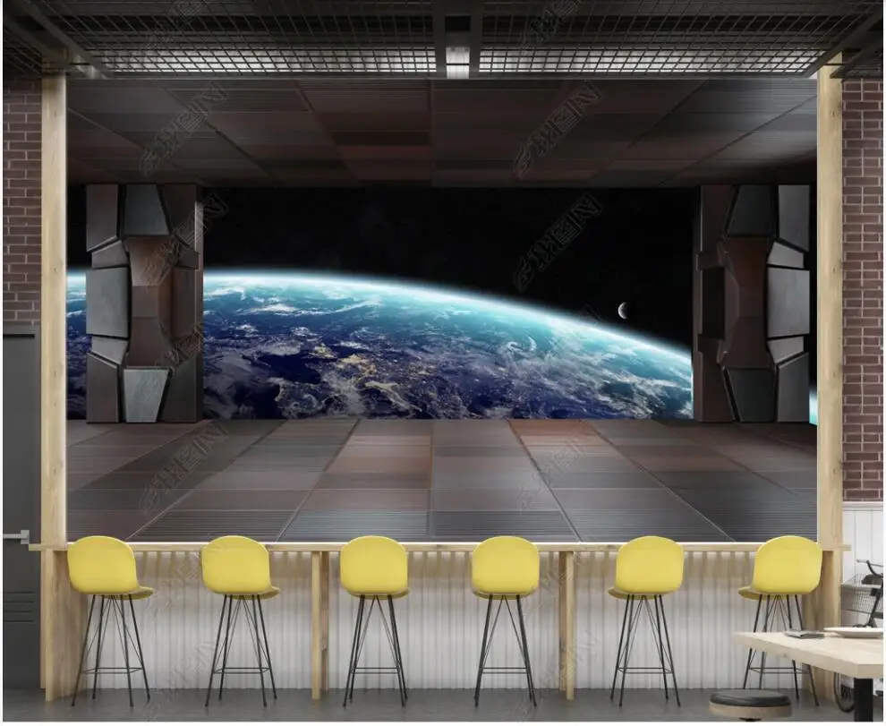 

3d wallpaper with custom photo mural Cool spaceship hatch space planet bar KTV bedroom home decor 3d photo wallpaper on the wall