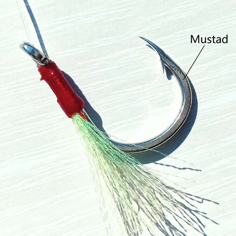 2 пары крючки mustad 3/0 5/0 7/0 нейлоновая линия медленный крючок с пером