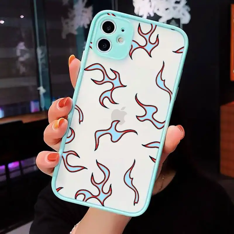 

Blue Flame Fire Phone Case Matte Transparent for iPhone 7 8 11 12 s mini pro X XS XR MAX Plus cover funda