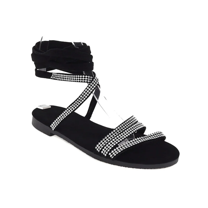 

2021 New Women's Summer Sandals Ankle Strap Flat Sandales Crystal Comfortable Flats Fashion Casual Female Shoes Plus Size 43