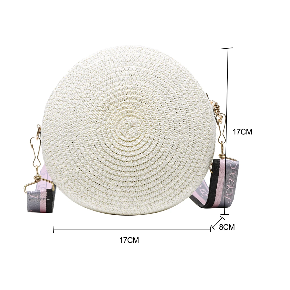 

Handmade Straw Weave Round Women Totes Fashion Shoulder Messenger Bag Handbags Small Summer Beach Travel Shoulder Bags