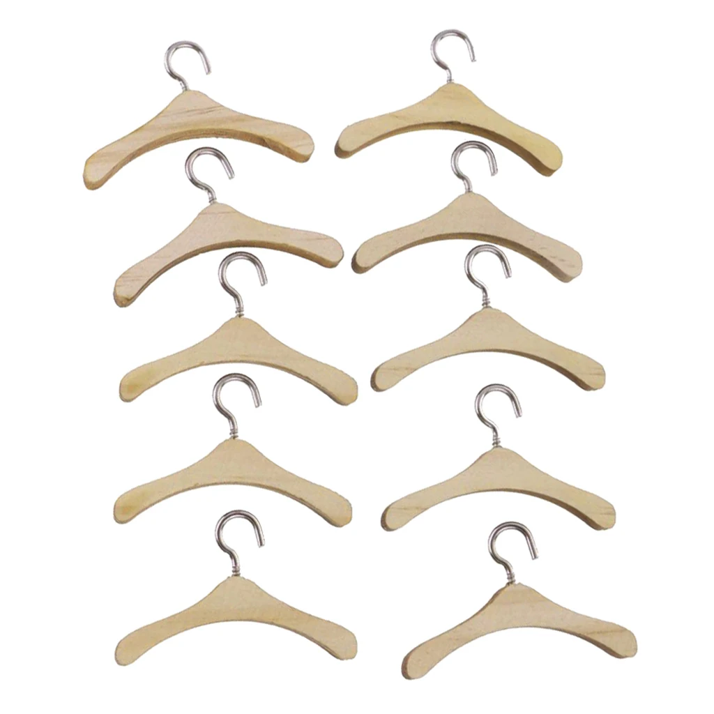 

10Pieces/Set Wooden Garments Outfit Hanger Metal Hook for SD1/3 SD1/4 SD1/6 Uncle Dolls Accessory
