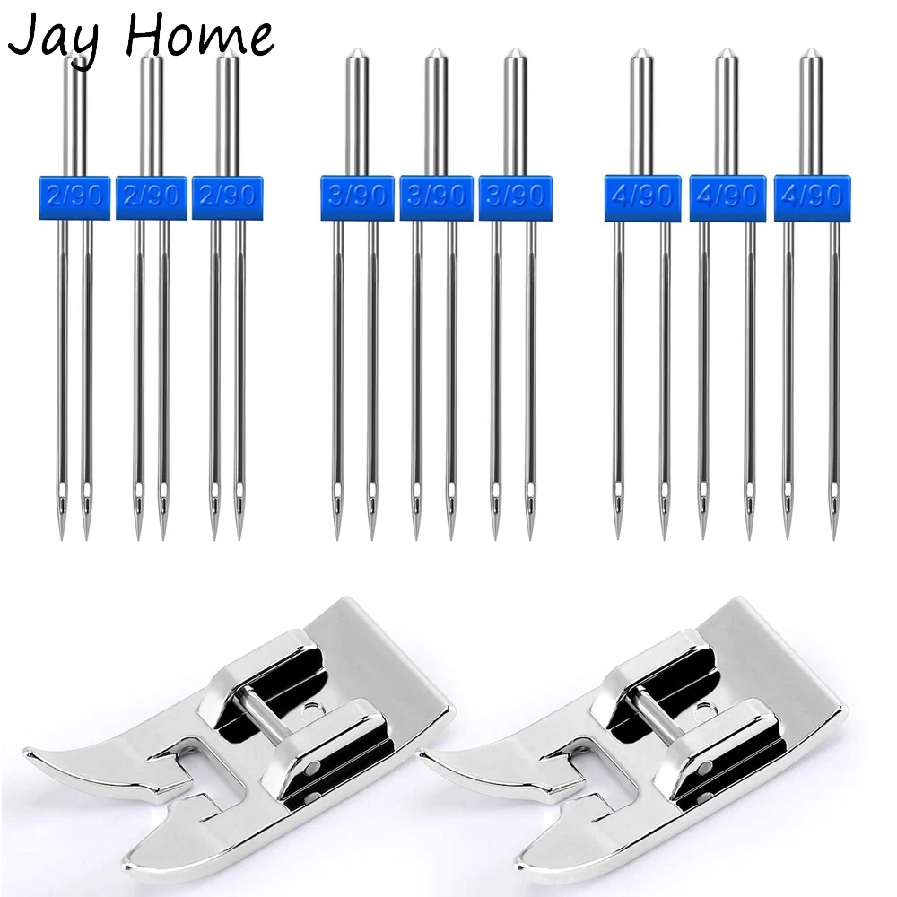 

9Pcs Sewing Machine Double Needle Twin Needles 2.0/3.0/4.0/90 & 2Pcs Universal General Zig Zag Presser Foot DIY Sewing Tools