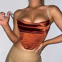 bola 2021 crystal diamante cropped bustier cami top stacked satin with full lined women sexy club wear outfits corset tops new