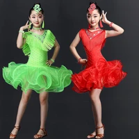 girls latin dance dresses performance clothing professional tassel ballroom latin dress stage dance clothes for kids in stock