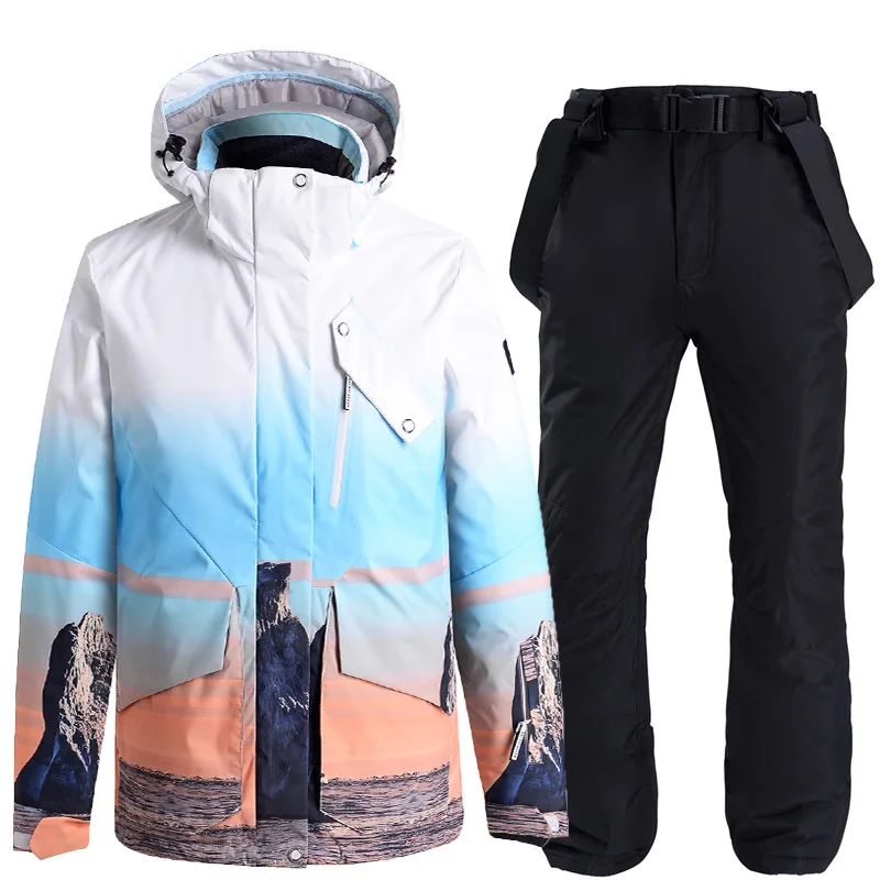 Лыжный костюм, Женская лыжная куртка и лыжные штаны, зимняя-30 °, теплая ветрозащитная водонепроницаемая куртка для сноуборда, уличная зимня...