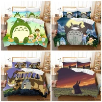 anime totoro bedding set 3d print bed line duvet cover single double size kids japan cartoon bedclothes with pillowcase 23pcs