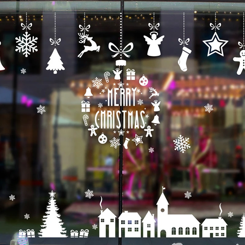 white christmas Веселые рождественские наклейки на стену, окно, стеклянная витрина магазина, украшение, съемные белые фрески, фильмы, здание, башня, наклейки - Цвет: white christmas