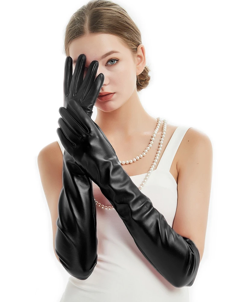 Женские вечерние длинные перчатки из натуральной овечьей кожи длина 50 см (19 7