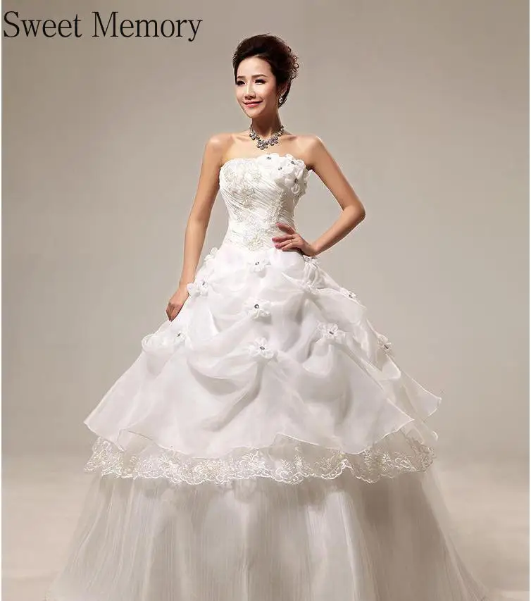 

Plus Size Long Red Wedding Dress 2021 Custom Made White Pink Strapless Flowers Tiered Formal Gown Sweet Memory Women Vestidos