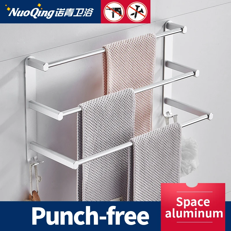 

Towel Hanger Wall Mounted 30 40 50 CM Towel Rack Space Aluminum Towel Bar Rail Matte Black Towel Holder Bathroom Shelf Storage