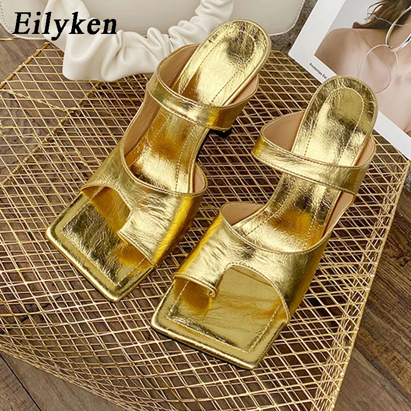 

Eilyken Elegant Square Toe Narrow Band Outdoor Slippers Contracted Cozy Soft Leather Sandals Women Stiletto Heels Party Shoes