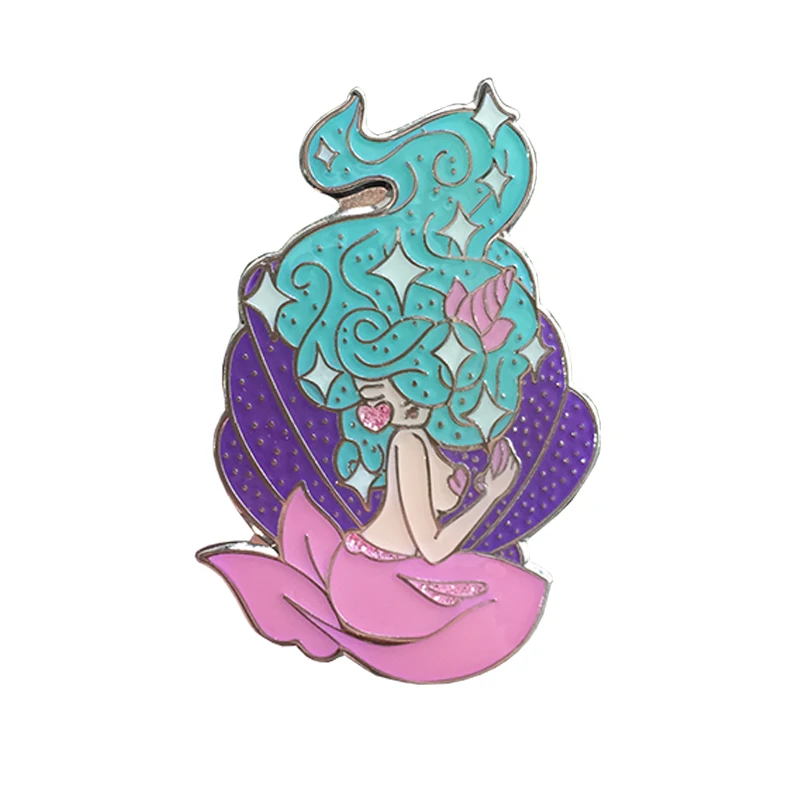 

Заколки для лацканов в виде Русалочки на заказ, мягкие эмалированные заколки для девочек, серебристые металлические заколки, фабричные зна...