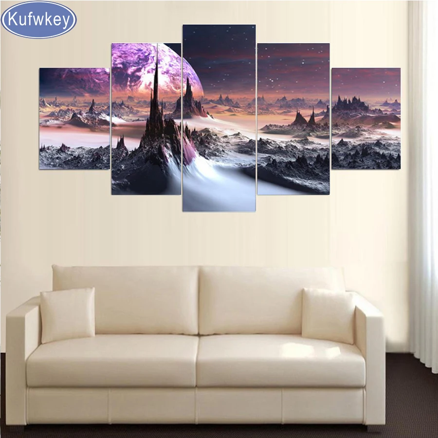 

abstract fantasy home decoration 5d diy diamond painting 5 pcs resin square drill full diamond embroidery earth Cross Stitch