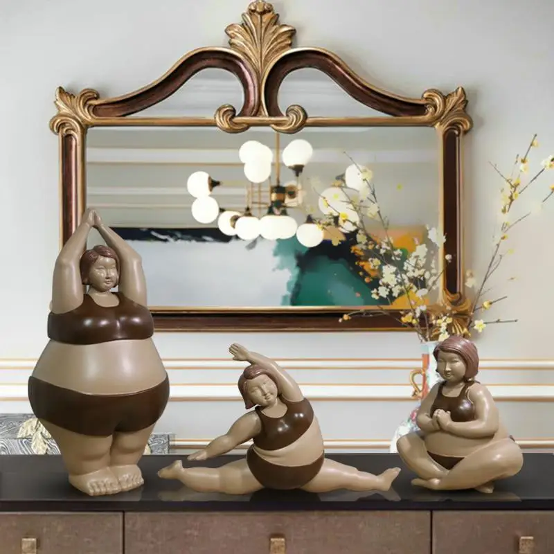 Европейская абстрактная скульптура Fat Lady Красивая йога девушка художественные статуэтки Смола искусство и ремесло настольное украшение офис R2331