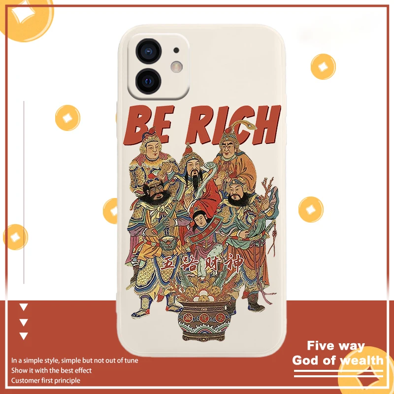 

God of Wealth BE RICH Case for Iphone 13 12 Mini 11 Pro Max XS Max X XR 7 8 Plus SE2020 Soft Silicone Camera Protection Cover
