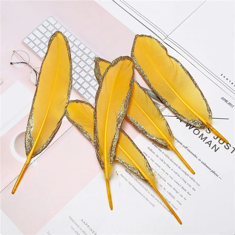 New Gold Yellow Dipped gold goose feather 10-500pcs 15-20cm DIY Jewelry Feathers Stage carnival Wedding Home decoration plumes |