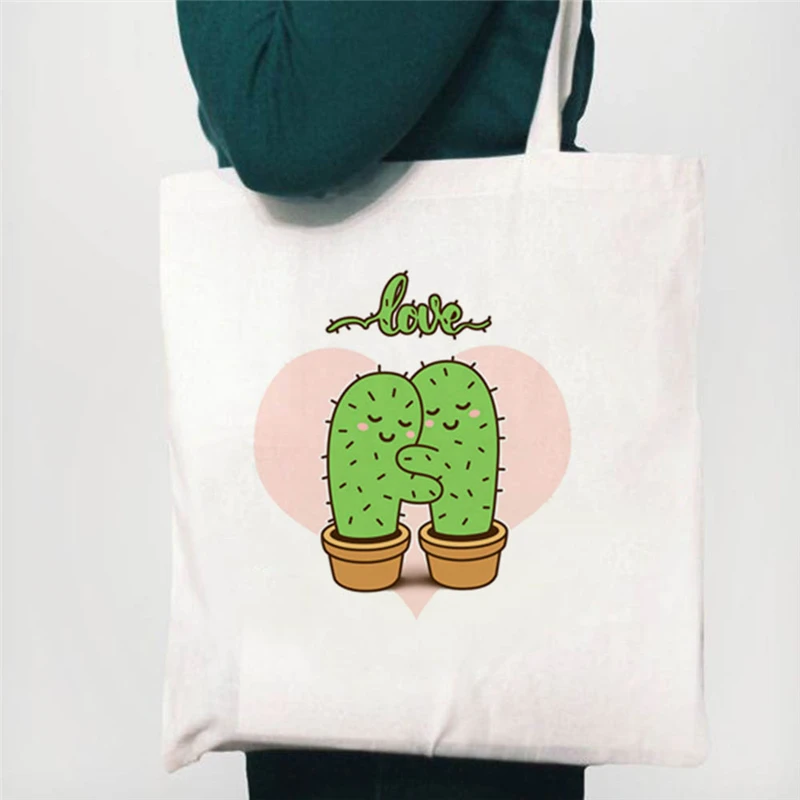 

Cactus Print Canvas Shoulder Bags Female Shopping Totes bag Eco Reusable Storage Bookbags Teacher Gifts Travel Women Handbags