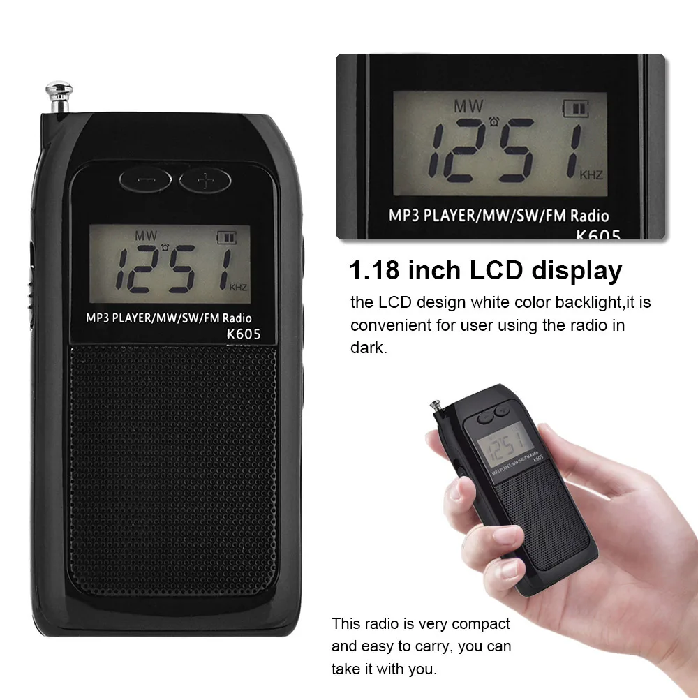Portable SW FM MW Radio Mini Pocket Stereo Receiver Digital MP3 Music Player with Headphones Support TF Card | Электроника