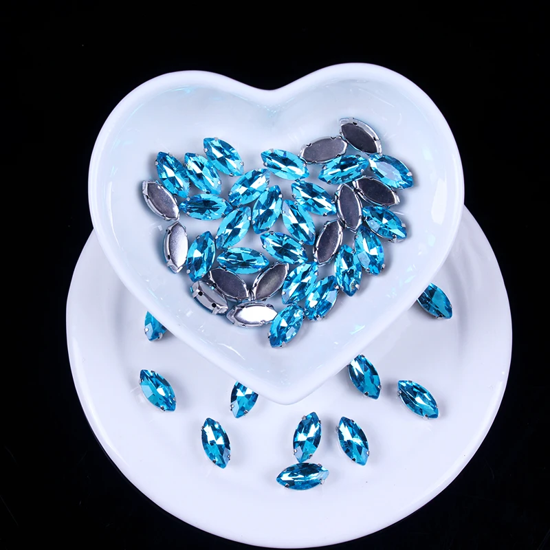 Стразы конский глаз для рукоделия AB с плоской задней стороной серебряный