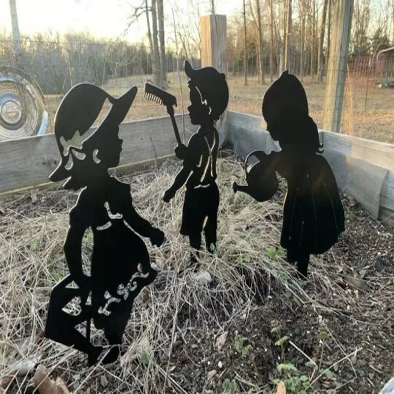 

Садовый декор, металлический декор для детей, силуэт, лужайка, наружный декор, висячий знак, статуя двора для фестиваля, Новинка