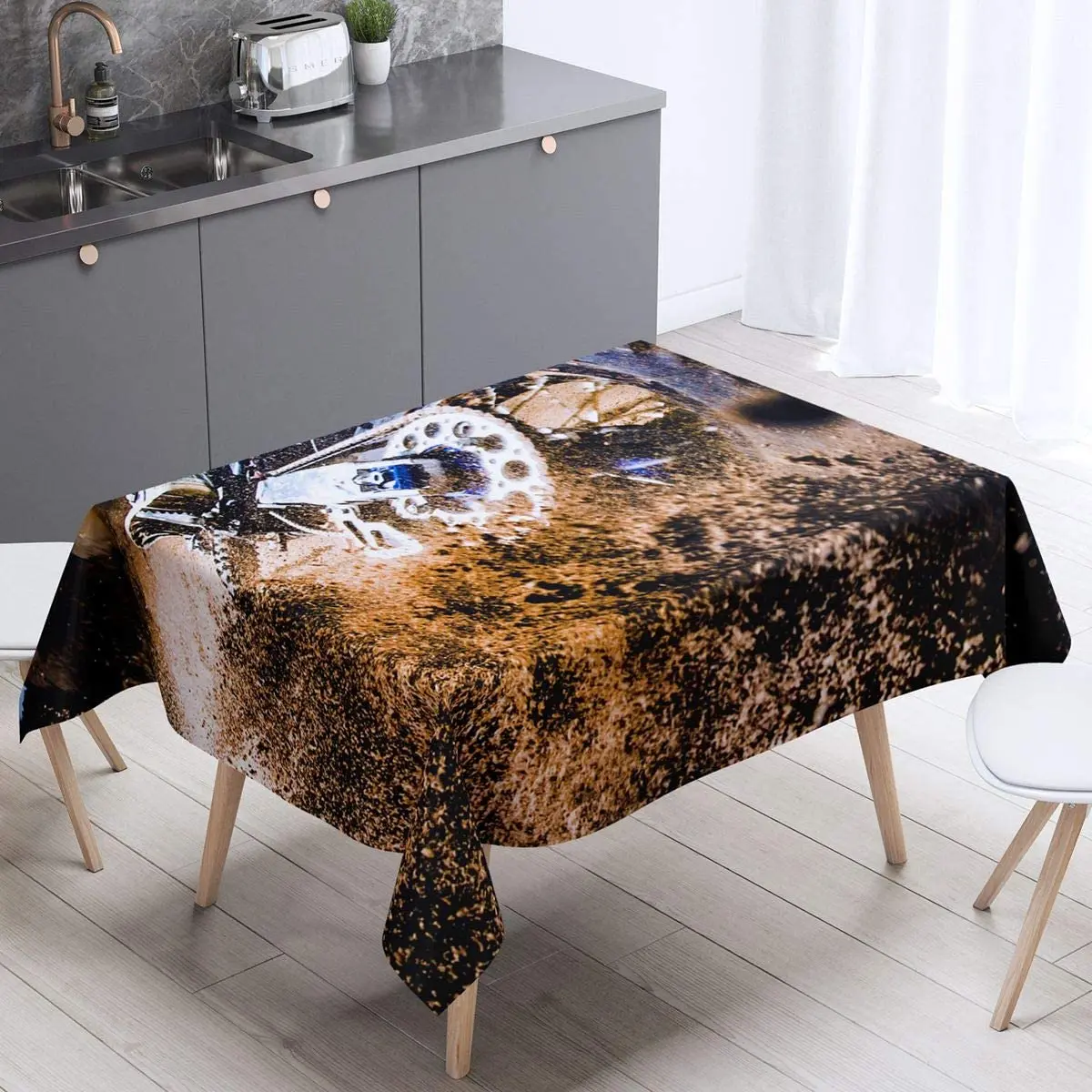 Extreme Sports Theme Tablecloths Motorcycle Pattern Design Table Cover