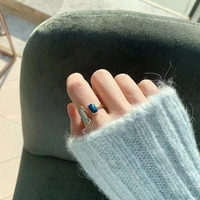 2021 french new retro square blue oil dripping ring fashion temperament simple opening ring womens jewelry