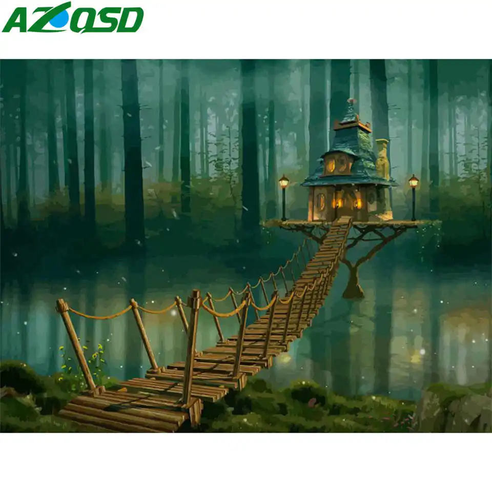 

Картина AZQSD по номерам лесная Раскраска по номерам пейзаж Акриловая картина маслом Ручная Краска наборы Camnvas домашний декор