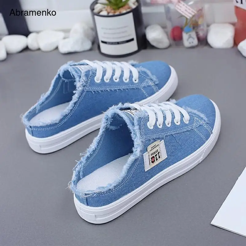 

2021 New Spring Summer Women Canvas Shoes Flat Sneakers Women Casual Shoes Low Upper Lace Up White Shoes Size 35-40