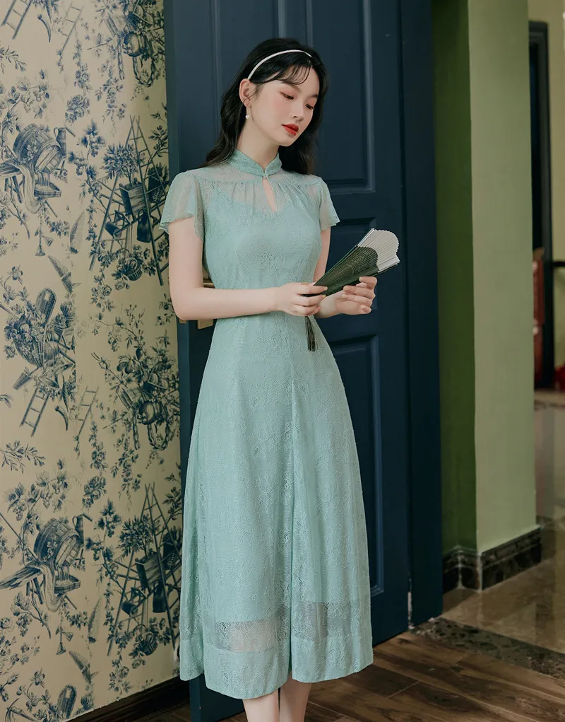 Улучшенное кружевное платье Чонсам в стиле ретро | Тематическая одежда и