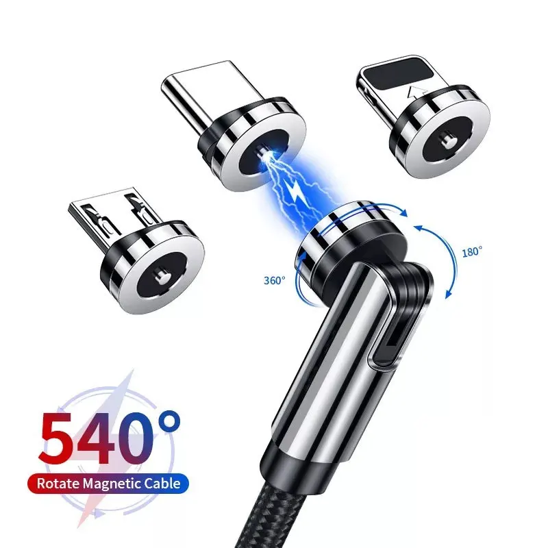 

540 Degree Rotate Magnetic Cable 360 Degree USB Type C Charger For Iphone Smsung Xiaomi Fast Charging Magnet Mirco Wire Cable