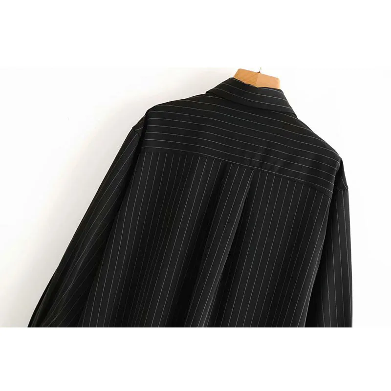 

Vintage Long Sleeve Lapel Stripe Women's Shirt Fashion Loose Button Decoration Chic Female Tops