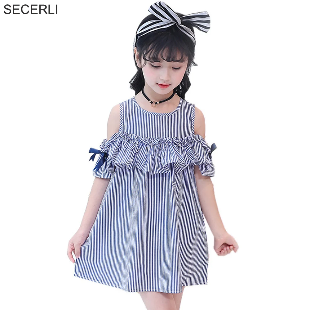 Платье летнее для девочек 2-12 лет с оборками и открытыми плечами | Детская одежда