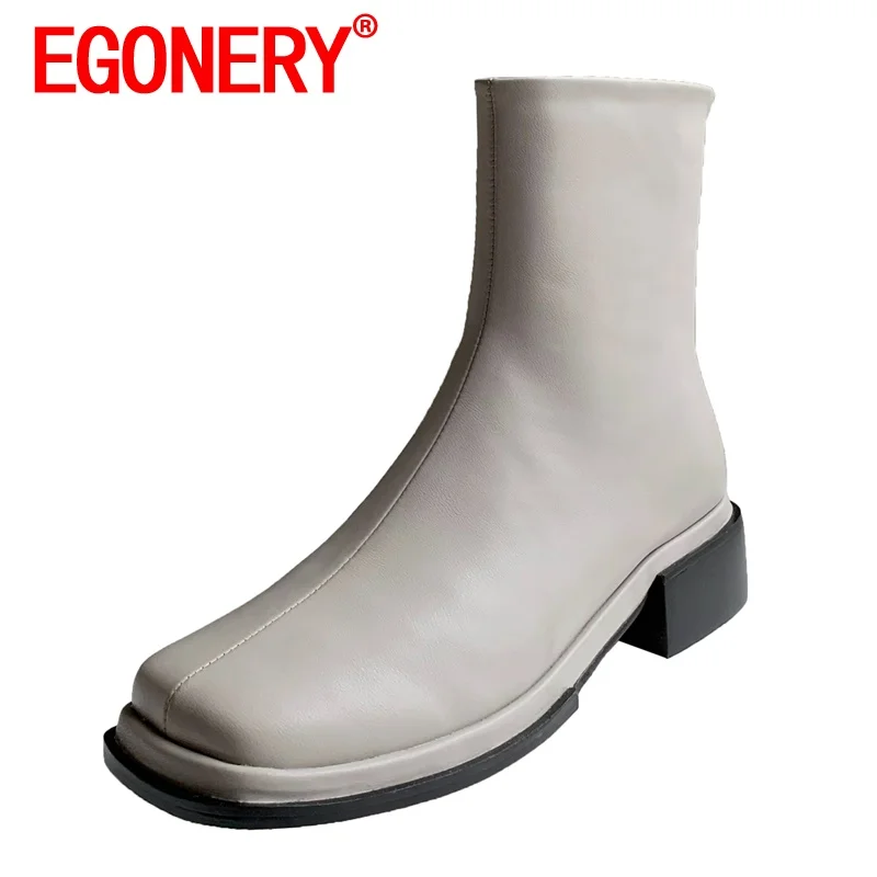 

EGONERY Women winter New style working short boots Fashion Leisure Mature soft Back zipper Comfortable Concise Square Toe