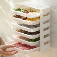 6 layer kitchen wall mounted desktop side dish plate punch free household vegetable storage rack hot pot barbecue tray