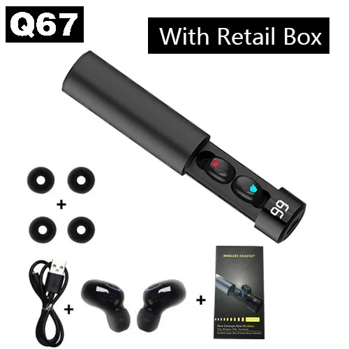 Black Hand type Q67 Bluetooth наушники 5,0 беспроводные гарнитуры 3D стереосистемы мини с двойным микрофоном спортивные водонепроницаемые наушники с зарядным устройством 3500 мАч - Цвет: Black Hand type