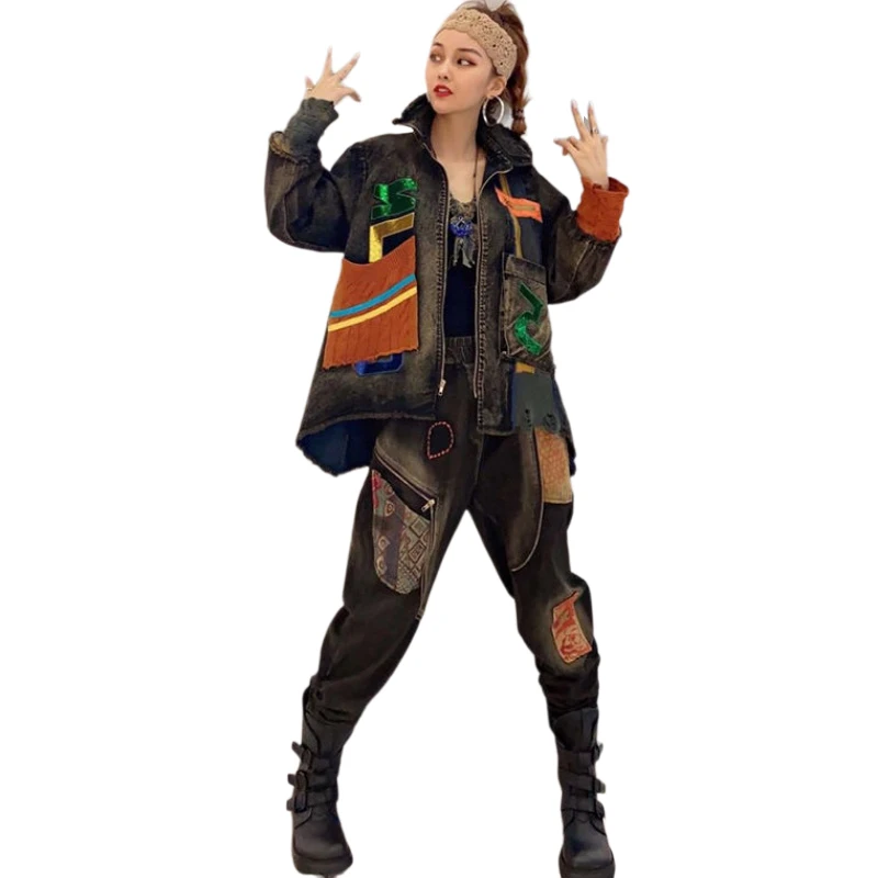 

Female Tracksuit 2 Piece Set Spring Jeans Jacket Pants Tracksuits Women Loungewear Outfits Fashionable Women's Clothing XC412