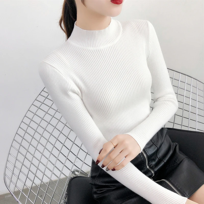

2020 Women Slim Sweaters Casual Solid Turtleneck Female Pullover Full Sleeve Warm Soft Spring Autumn Winter Knitted Cotton