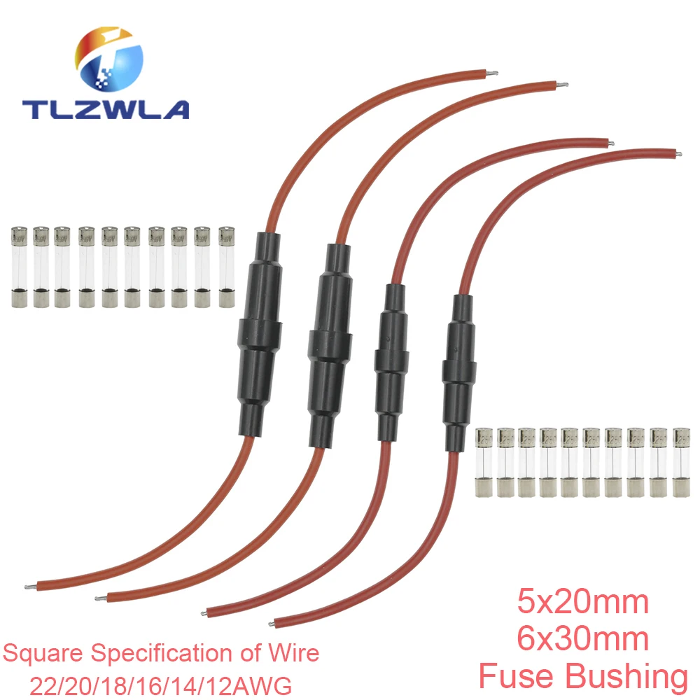 

100 шт. 5*20 мм 6*30 мм Стеклянная трубка держатель предохранителя винтового типа быстрый выдув 5x20 мм предохранители с проводом 22 20 18 16 14 12AWG 250 В дл...