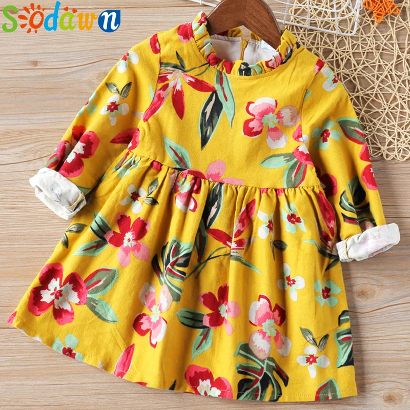 BL918-Yellow Sodawn/Новое Кружевное платье принцессы с цветочным рисунком; осеннее платье для девочек; зимняя одежда с длинными рукавами и объемными лепестками; Одежда для девочек из пряжи и тюля - Цвет: BL918-Yellow