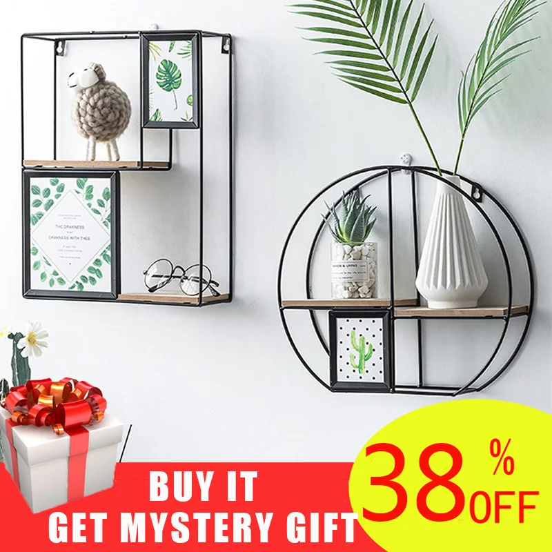 Металлическая настенная полка деревянная для хранения на стене железная стойка