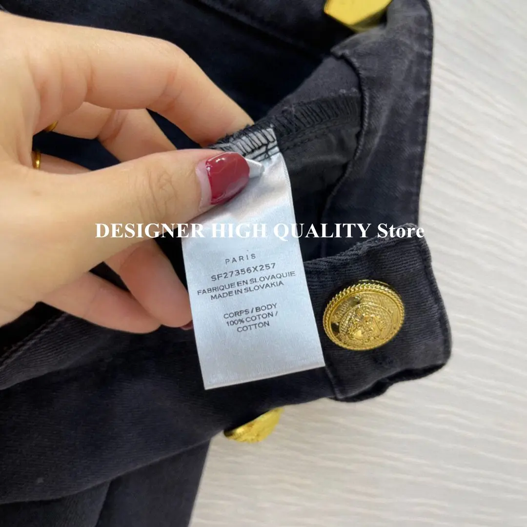 Streetwear All-matched Skinny Pencil Jeans Women 2021 New Fashion Gold Buttons High Waist Fashion Ankle Length Black Denim Pants