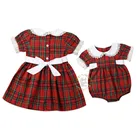 PudcocoОдежда для рождественских праздников в США; рождественское платье для маленьких девочек; семейный подходящий комбинезон; костюм в клетку