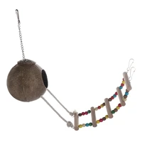 coconut shell bird house with rope ladder colorful wooden beads parrot nest