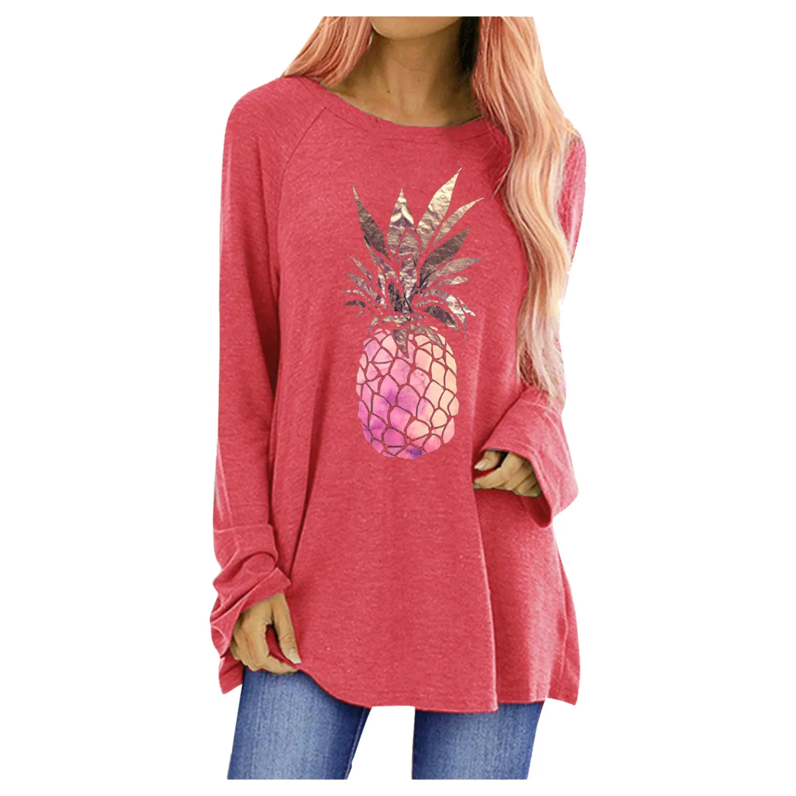 

#Q4 Blouses Women O-neck Long-sleeve Loose Floral Print Basic Blouse Topsharajuku Plus Size Loose Women's Clothing 2021 Blusas