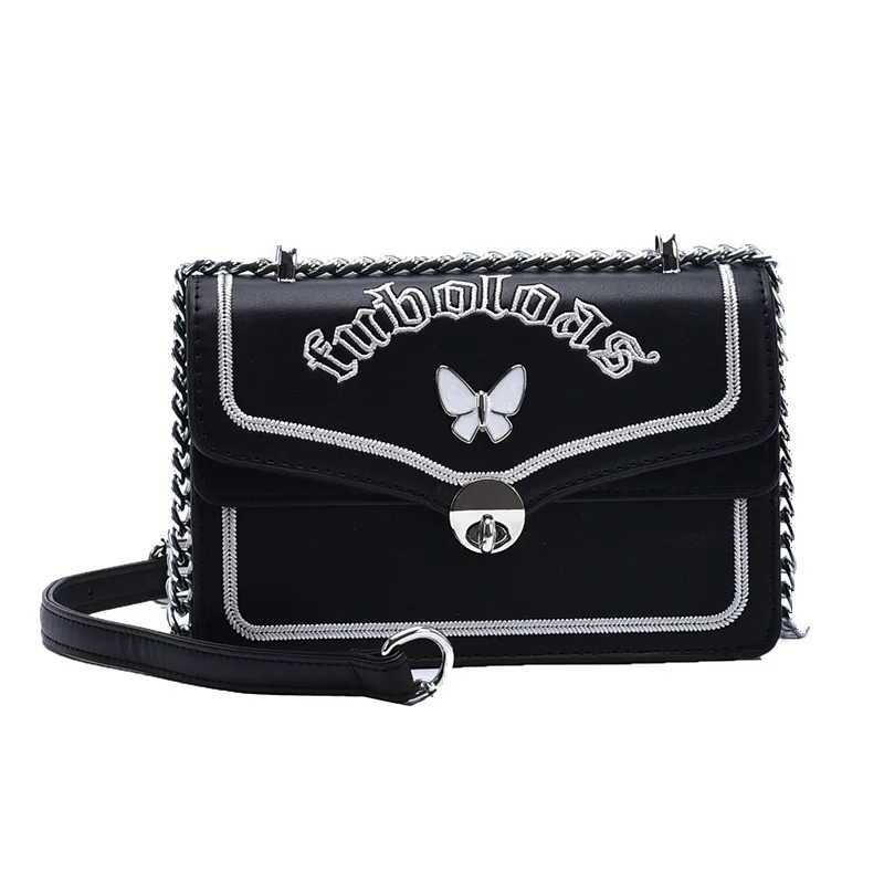 

Women Summer Fashion Letter Embroidery Messenger Bag Retro Butterfly Decoration Small Square Bag Casual Shoulder Bags