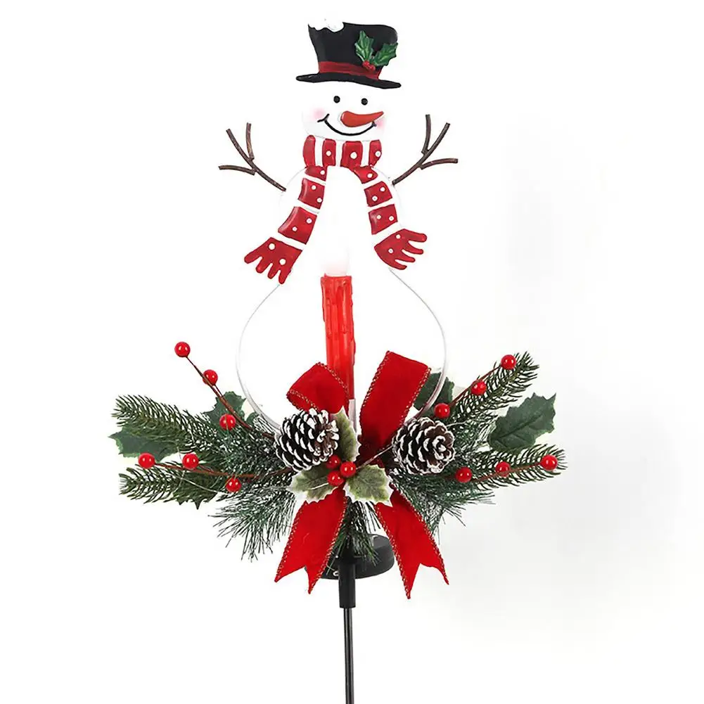 

Christmas Garden Lights Snowman Light Solar Powered LED Outdoor Christmas Party Decorations Metal Stake Green Wreath For Yard W