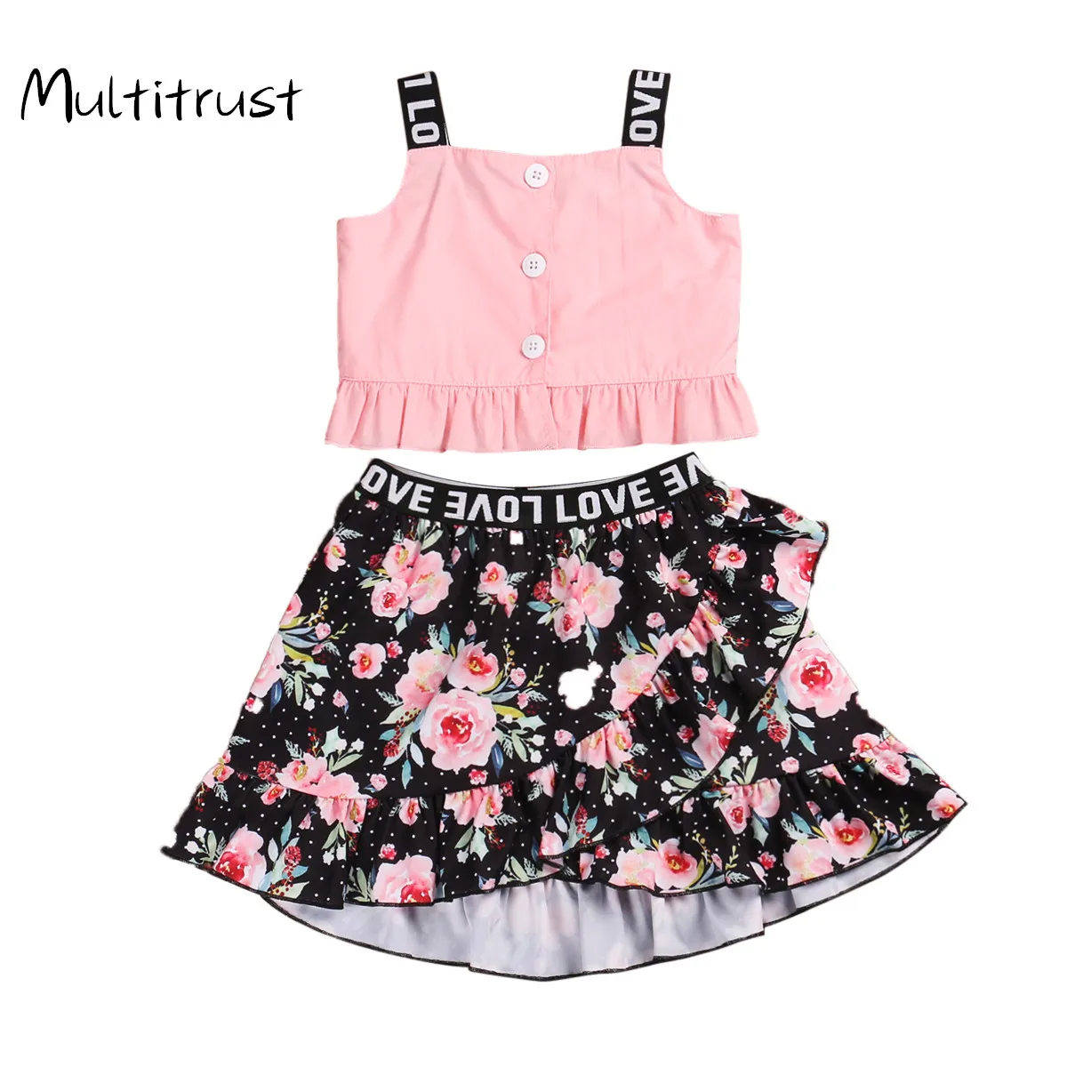 Летняя одежда для девочек комплект из 2 предметов однотонный топ на пуговицах и с