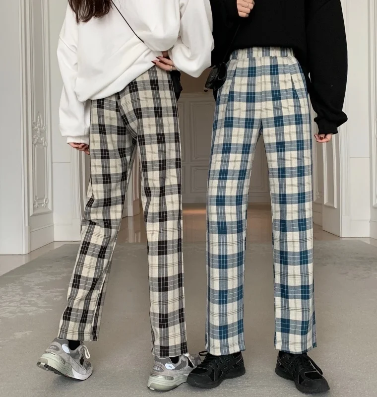 

Real Shot Plaid Casual Pants Sports Pants Female Wide Leg Pants Rac