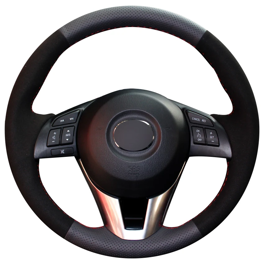 

Black Natural Leather Black Suede Car Steering Wheel Cover for Mazda 3 Axela Mazda 6 Atenza Mazda 2 CX-3 CX3 CX-5 CX5 Scion iA